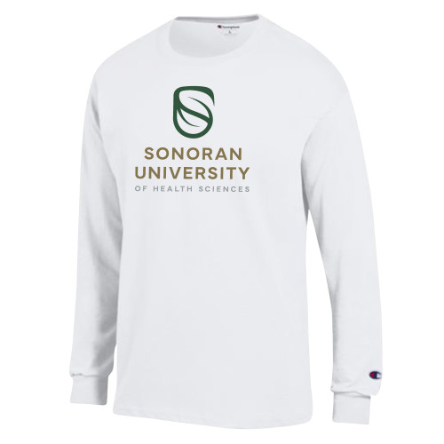  Champion White Long Sleeve T Shirt - Sonoran Logo Centered