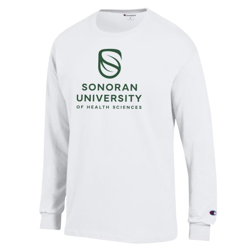  Champion White Long Sleeve T Shirt - Sonoran Logo Centered