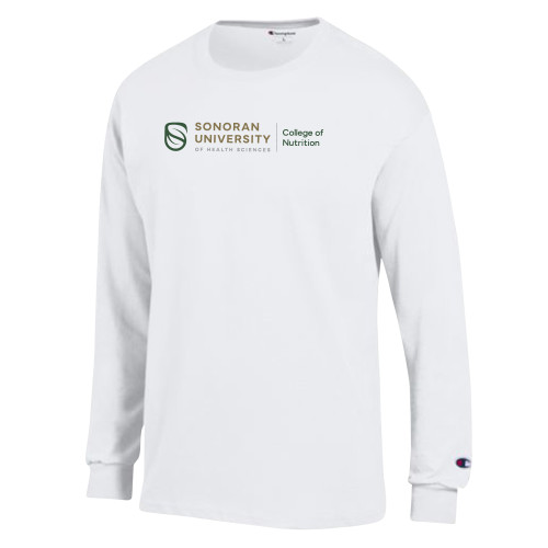  Champion White Long Sleeve T Shirt - College of Nutrition Horizontal