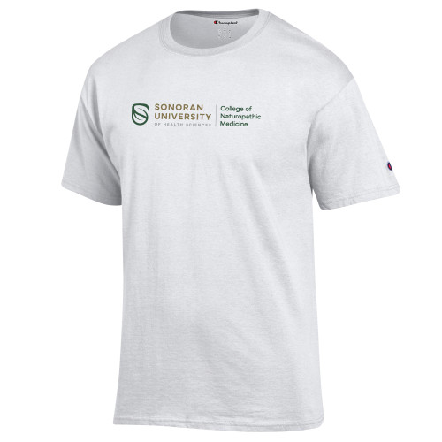  Champion White T Shirt - College of Naturopathic Medicine Horizontal