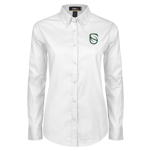  Womens White Twill Button Down Long Sleeve - Icon