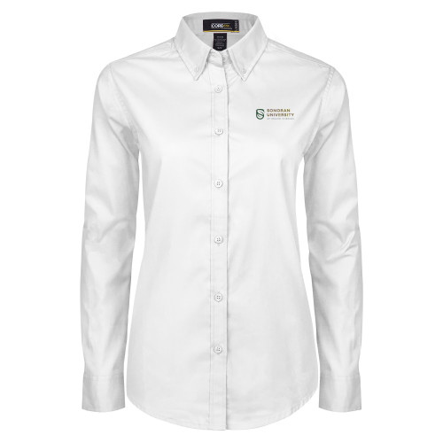  Womens White Twill Button Down Long Sleeve - Sonoran Logo