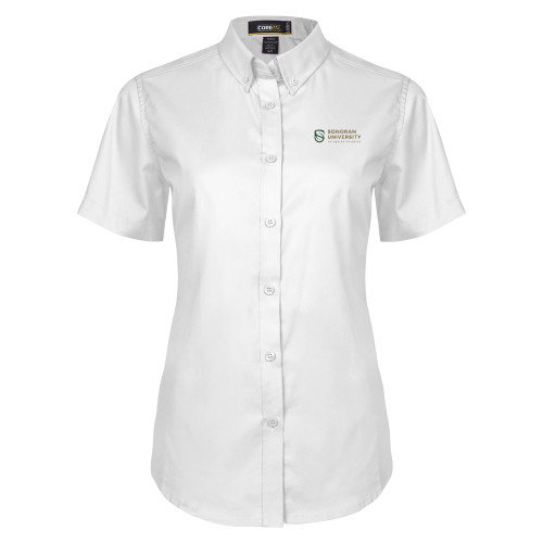  Womens White Twill Button Up Short Sleeve - Sonoran Logo