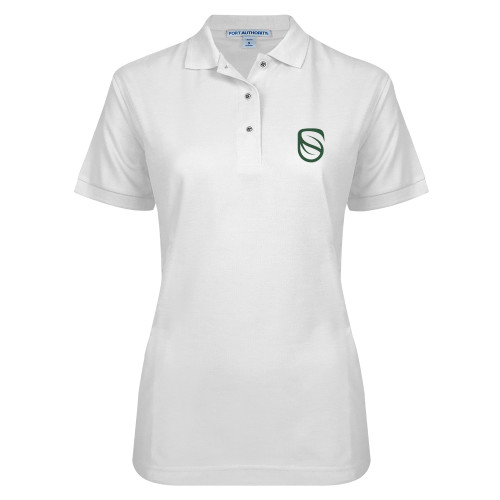  Womens Silk Touch White Pique Polo - Icon
