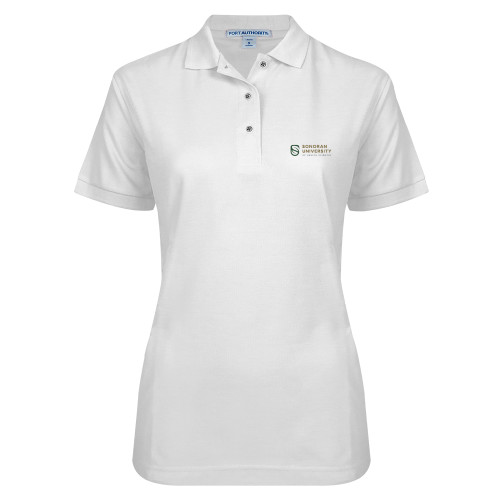  Womens Silk Touch White Pique Polo - Sonoran Logo