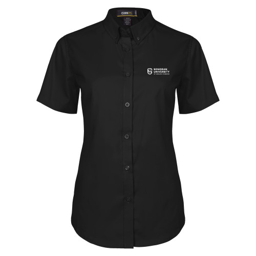  Womens Black Twill Button Up Short Sleeve - Sonoran Logo
