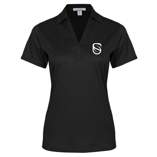  Womens Black Performance Fine Jacquard Polo - Icon
