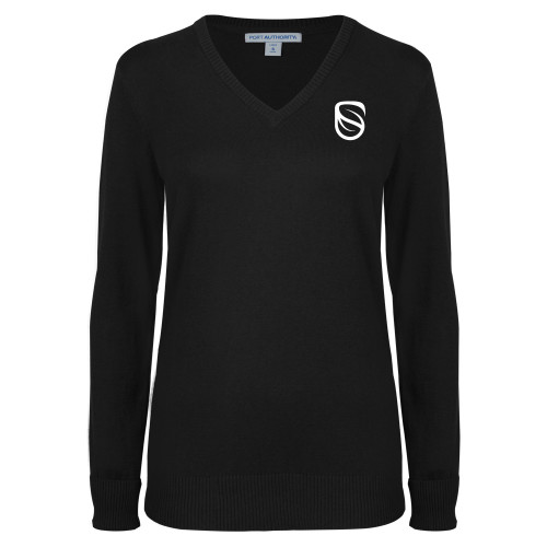  Womens Black VNeck Sweater - Icon