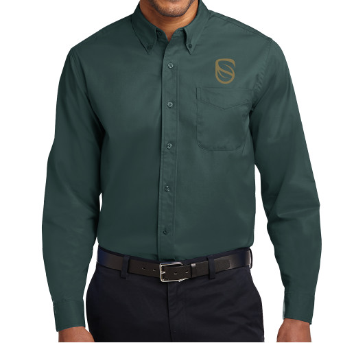  Dark Green Twill Button Down Long Sleeve - Icon
