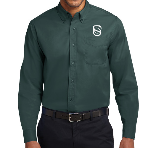  Dark Green Twill Button Down Long Sleeve - Icon