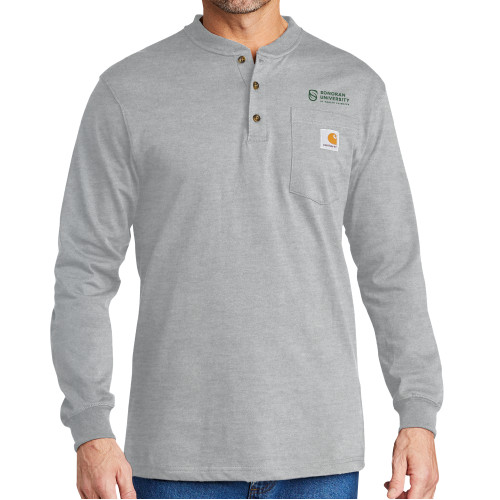  Carhartt Heather Grey Long Sleeve Henley Shirt - Sonoran Logo