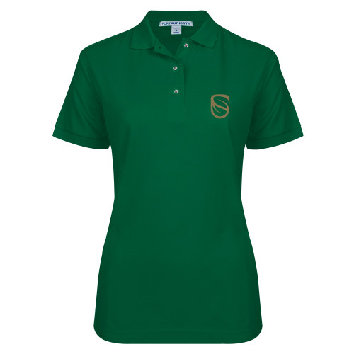  Womens Silk Touch Dark Green Pique Polo - Icon
