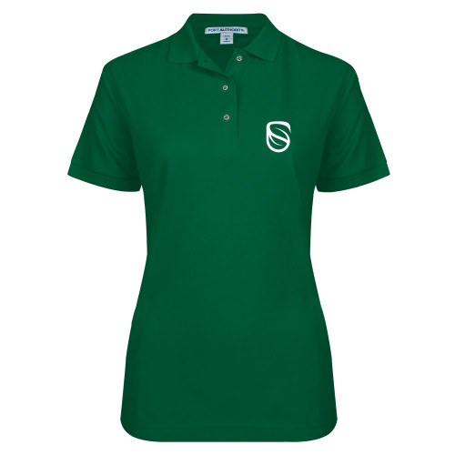  Womens Silk Touch Dark Green Pique Polo - Icon