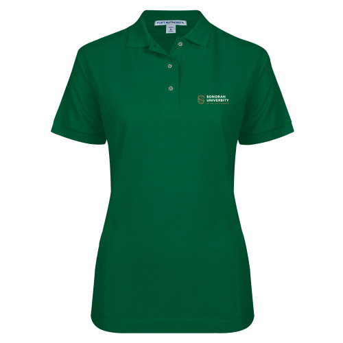  Womens Silk Touch Dark Green Pique Polo - Sonoran Logo