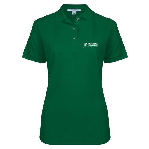  Womens Silk Touch Dark Green Pique Polo - Sonoran Logo