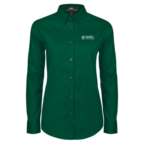  Womens Dark Green Twill Button Down Long Sleeve  - Sonoran Logo