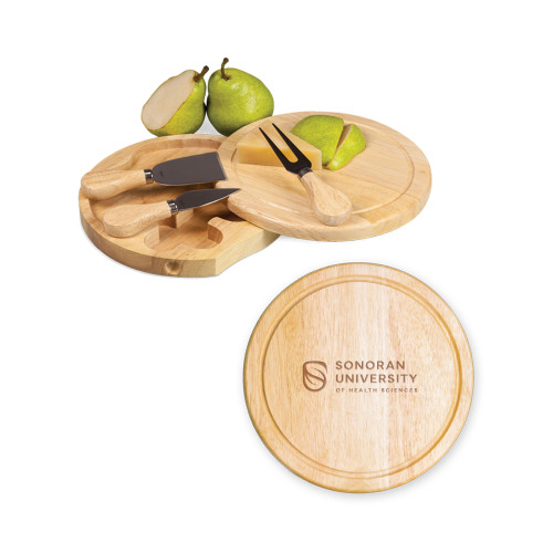  7.5 Inch Brie Circular Cutting Board Set - Sonoran Logo Engraved