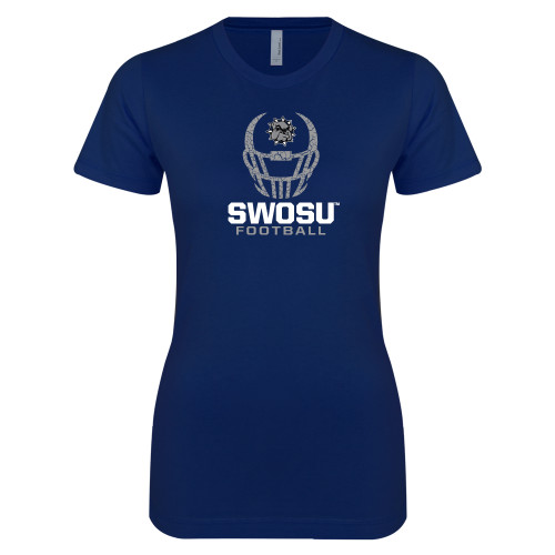  Next Level Womens Navy Boyfriend Tee - Football Helmet Design
