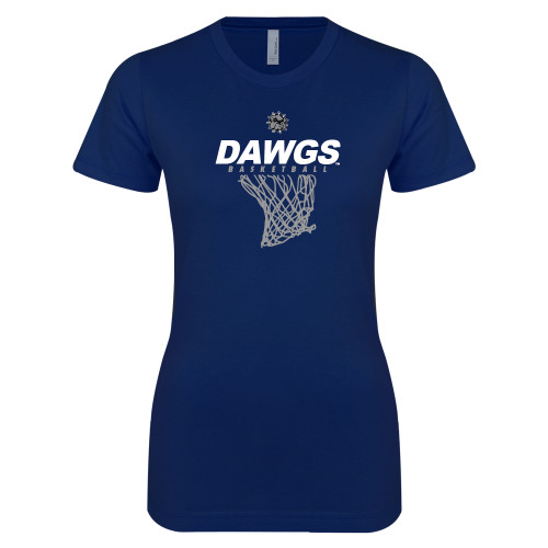  Next Level Womens Navy Boyfriend Tee - Basketball Net Design