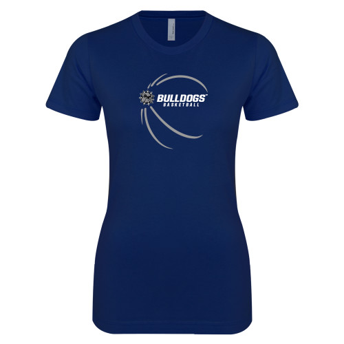  Next Level Womens Navy Boyfriend Tee - Basketball Side View Design