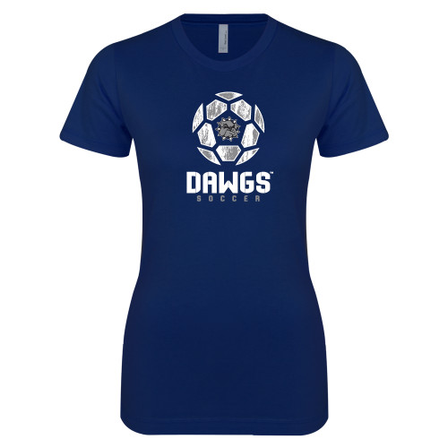  Next Level Womens Navy Boyfriend Tee - Soccer Ball Design