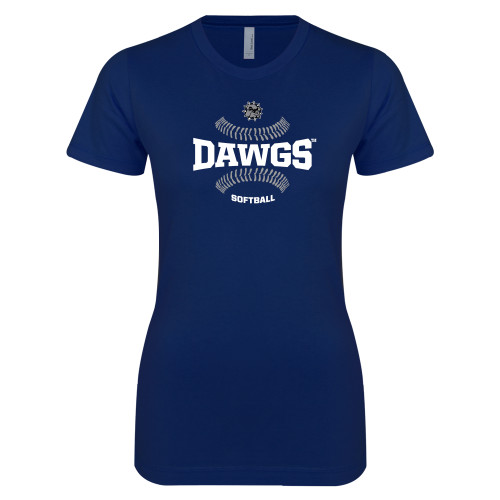  Next Level Womens Navy Boyfriend Tee - Softball Seams Design