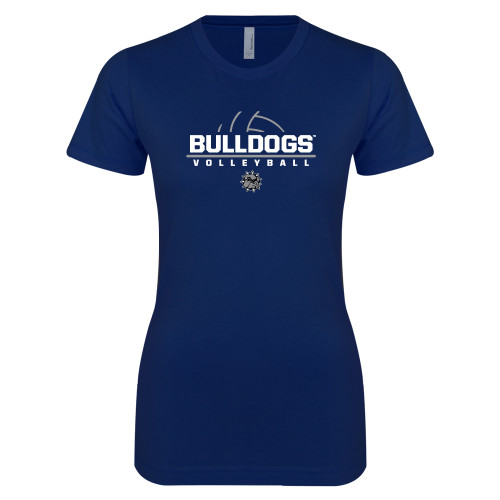  Next Level Womens Navy Boyfriend Tee - Volleyball Half Ball Design