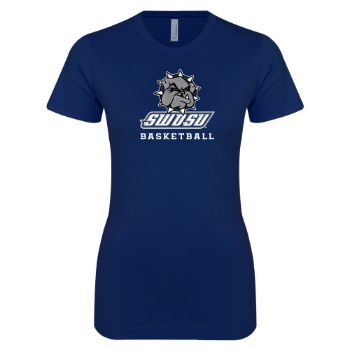  Next Level Womens Navy Boyfriend Tee - Basketball