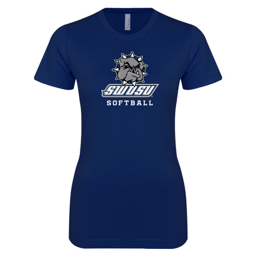  Next Level Womens Navy Boyfriend Tee - Softball