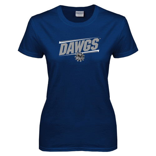  Womens Short Sleeve Navy Tee - Dawgs Fancy Lines