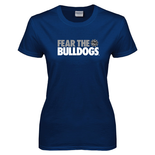  Womens Short Sleeve Navy Tee - Fear the Bulldogs