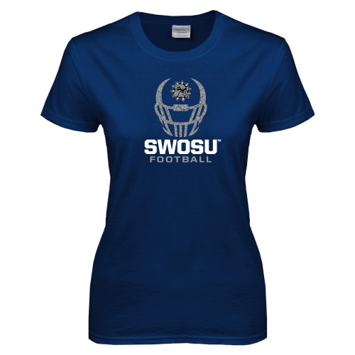  Womens Short Sleeve Navy Tee - Football Helmet Design