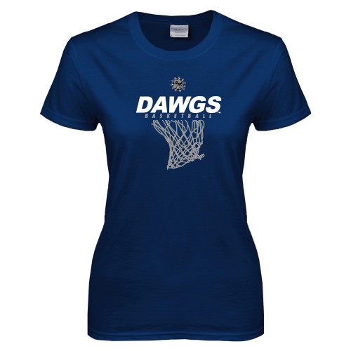  Womens Short Sleeve Navy Tee - Basketball Net Design