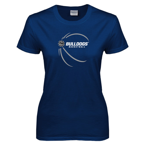  Womens Short Sleeve Navy Tee - Basketball Side View Design