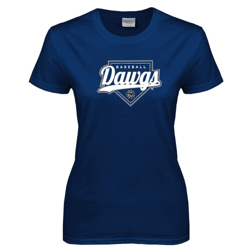  Womens Short Sleeve Navy Tee - Baseball Plate Design
