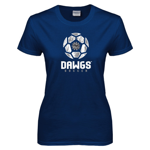  Womens Short Sleeve Navy Tee - Soccer Ball Design
