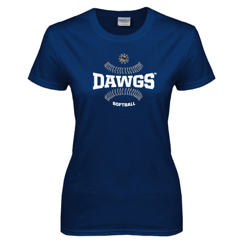 Womens Short Sleeve Navy Tee - Softball Seams Design