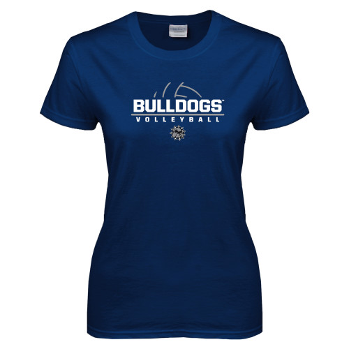  Womens Short Sleeve Navy Tee - Volleyball Half Ball Design