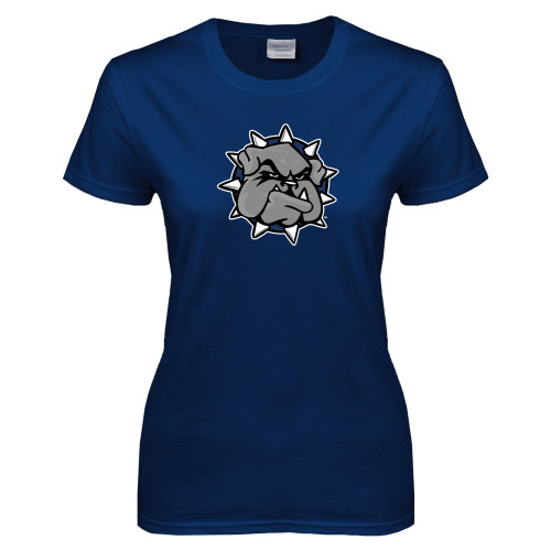  Womens Short Sleeve Navy Tee - Bulldog Head
