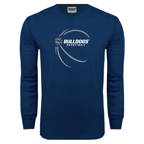  Navy Long Sleeve T-Shirt - Basketball Side View Design