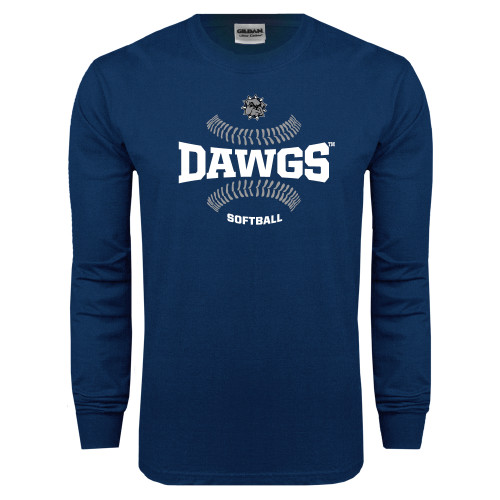 Navy Long Sleeve T-Shirt - Softball Seams Design