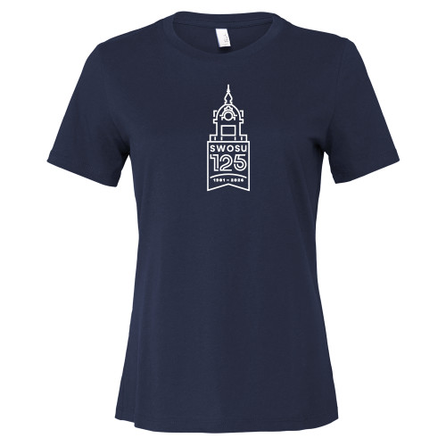  Bella + Canvas Womens Navy Relaxed Cotton T Shirt - SWOSU Belltower 125 Years