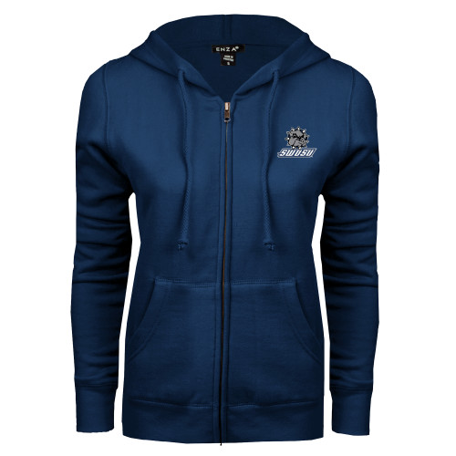  ENZA Womens Navy Fleece Full Zip Hoodie - Primary Mark