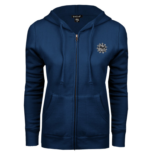  ENZA Womens Navy Fleece Full Zip Hoodie - Bulldog Head