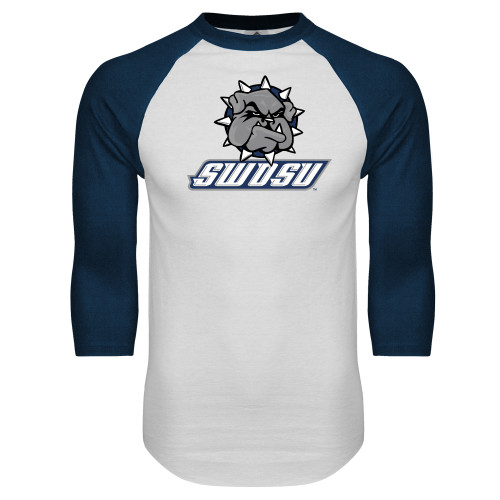  White/Navy Raglan Baseball T Shirt - Primary Mark