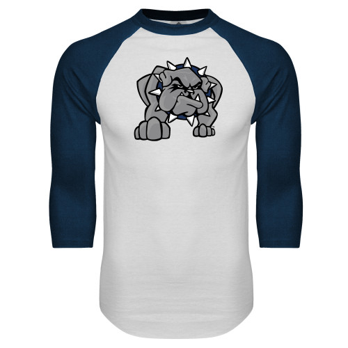  White/Navy Raglan Baseball T Shirt - Bulldog