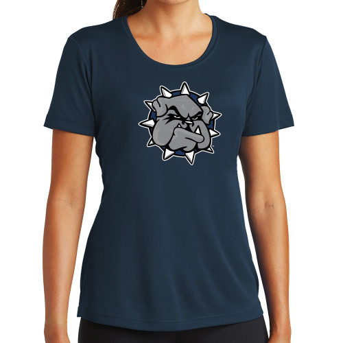  Womens Navy Performance Tee - Bulldog Head