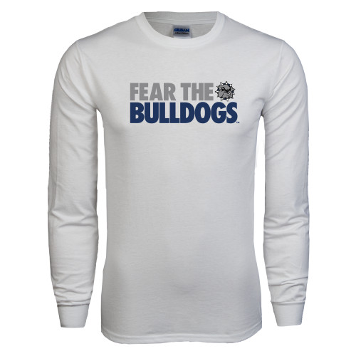  White Long Sleeve T Shirt - Fear the Bulldogs