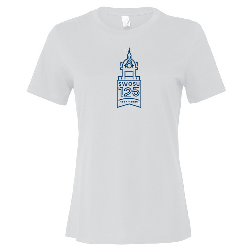  Bella + Canvas Womens White Relaxed Cotton T Shirt - SWOSU Belltower 125 Years