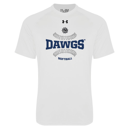  Under Armour White Tech Tee - Softball Seams Design